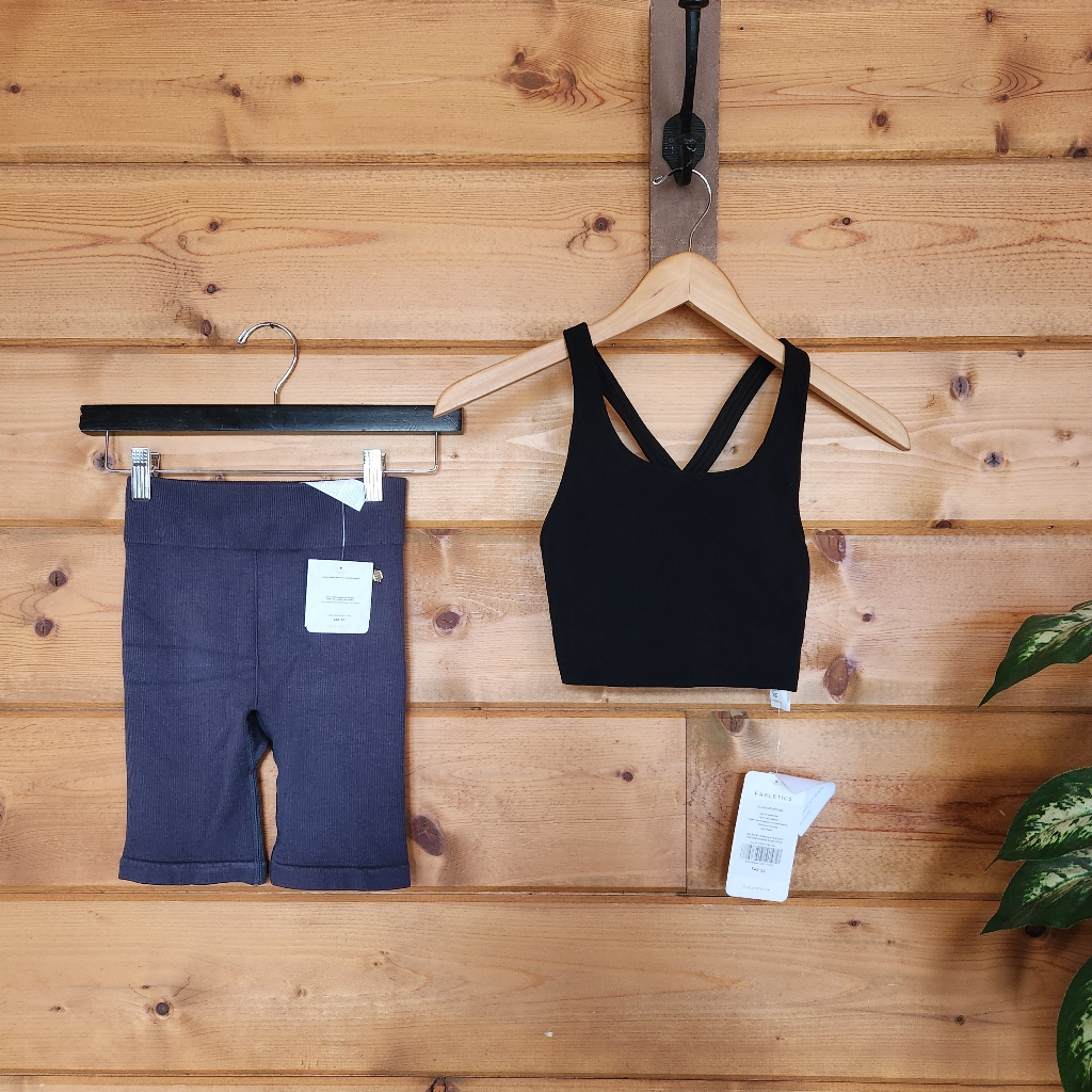 Fabletics Nwt Outfit Ella Sculptknit Bra Cloud High Waist Seamless Short Both Xs
